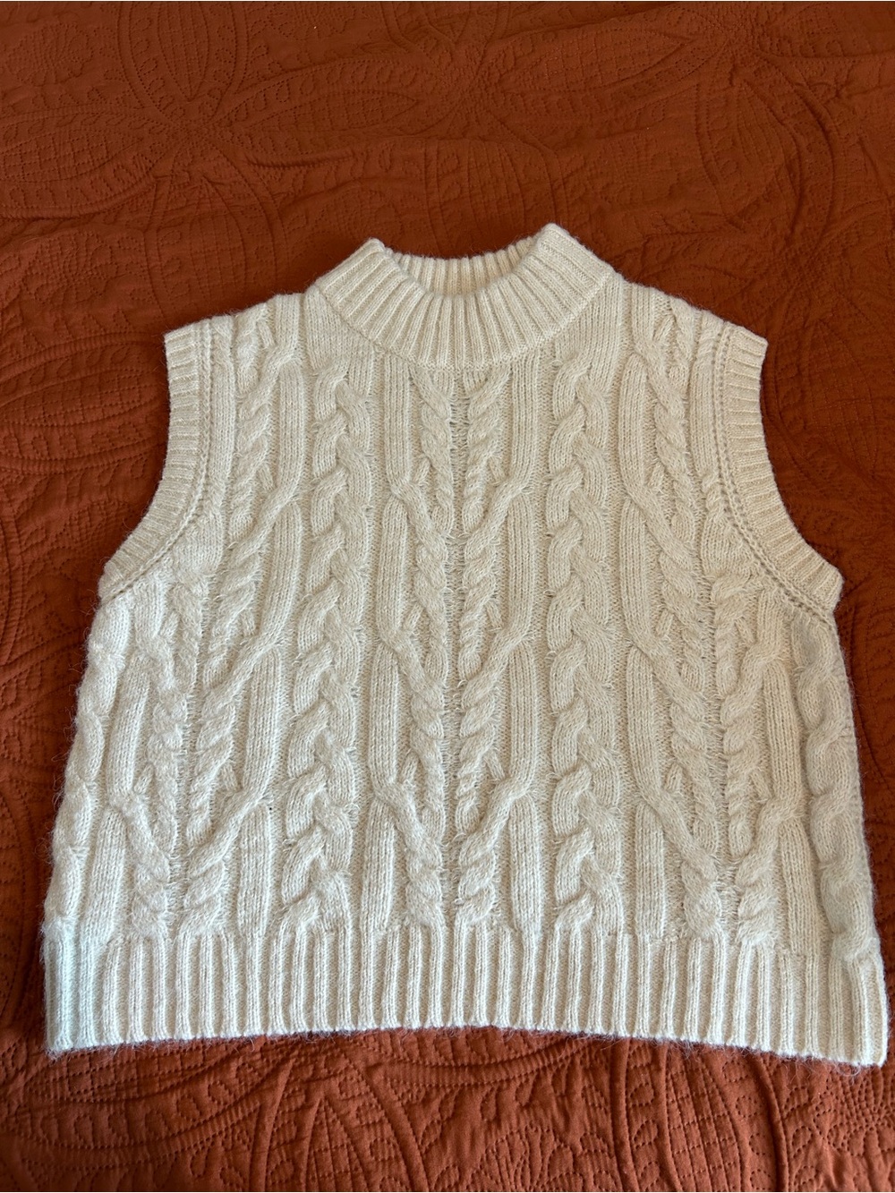a new day Cream Cable-Knit Mock Neck Sweater Vest